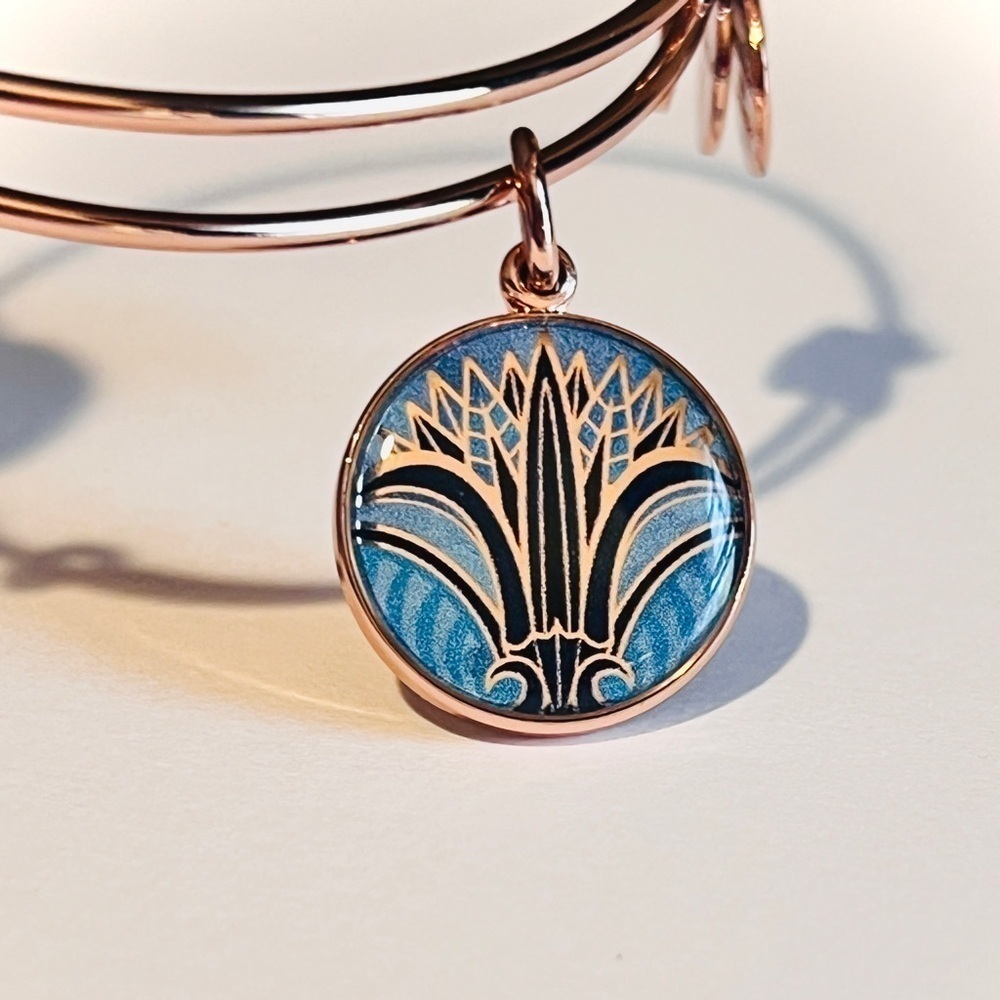 Alex and Ani Blue Lotus Color Infusion Expandable Bracelet. Rose Gold Finish.